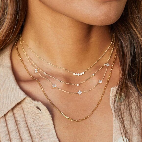 Elegant 16+2.7in Gold or Silver Cubic Zirconia Layered Necklace for Women with B - Picture 9 of 9